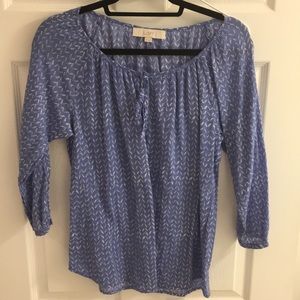 LOFT blue and white shirt with tie neck